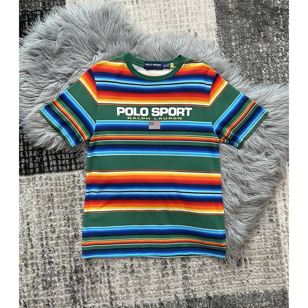 Ralph Lauren Classic Fit Red Rock Stripe Polo Sport Mesh T-Shirt Youth Large HTF